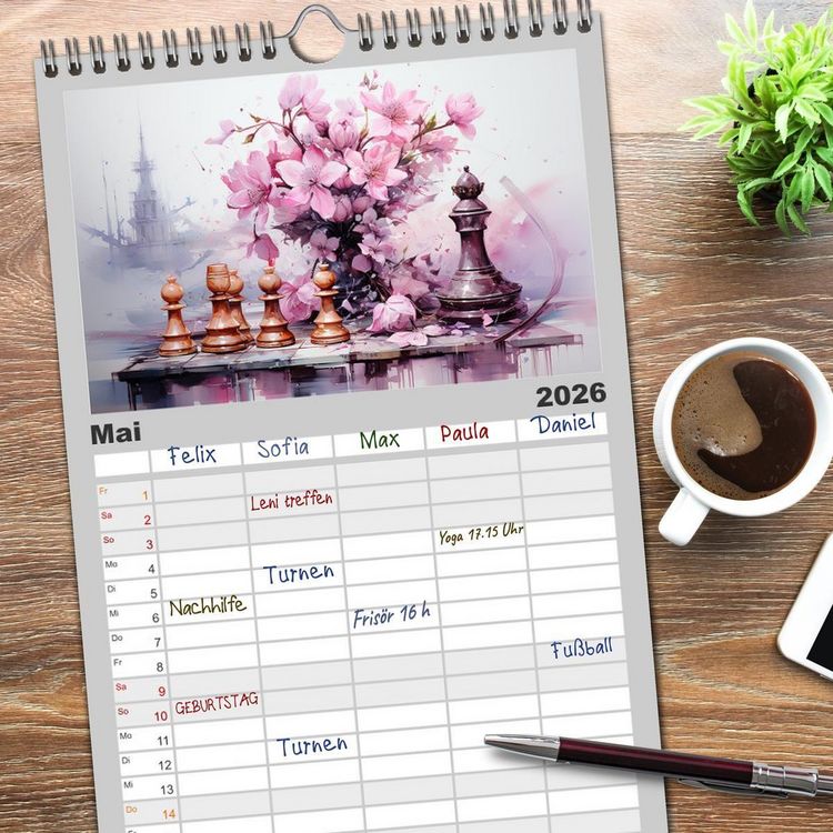 Produktbild: Familienplaner 2026 - Schach Matt mit 5 Spalten (Wandkalender, 21 x 45 cm) CALVENDO