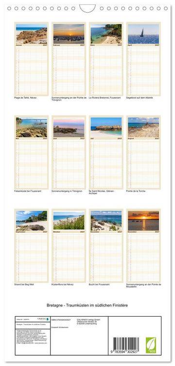 Produktbild: Familienplaner 2027 - Bretagne - Traumk&uuml;sten im s&uuml;dlichen Finist&egrave;re mit 5 Spalten (Wandkalender, 21 x 45 cm) CALVENDO