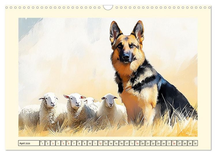 Produktbild: Deutsche Sch&auml;ferhunde. Majest&auml;tische W&auml;chter im Aquarell-Stil (Wandkalender 2026 DIN A3 quer), CALVENDO Monatskalender