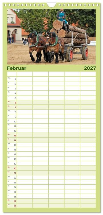 Produktbild: Familienplaner 2027 - Schwere Pferde mit 5 Spalten (Wandkalender, 21 x 45 cm) CALVENDO