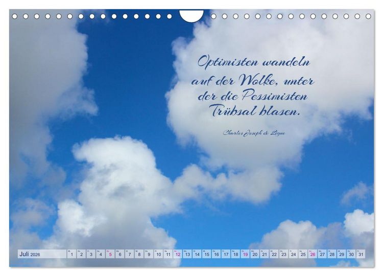 Produktbild: Die Wolken: "Schauspieler der L&uuml;fte" (Wandkalender 2026 DIN A4 quer), CALVENDO Monatskalender