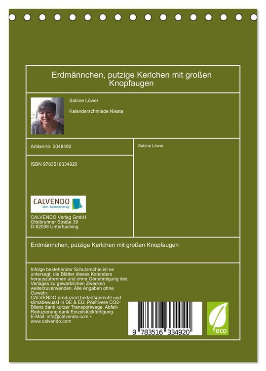 Produktbild: Erdm&auml;nnchen, putzige Kerlchen mit gro&szlig;en Knopfaugen (Tischkalender 2026 DIN A5 hoch), CALVENDO Monatskalender