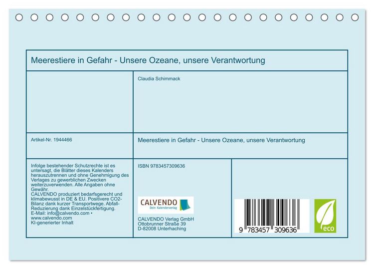 Produktbild: Meerestiere in Gefahr - Unsere Ozeane, unsere Verantwortung (Tischkalender 2026 DIN A5 quer), CALVENDO Monatskalender