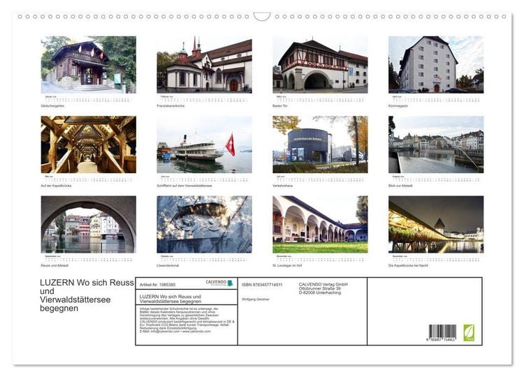 Produktbild: LUZERN Wo sich Reuss und Vierwaldst&auml;ttersee begegnen (Wandkalender 2026 DIN A2 quer), CALVENDO Monatskalender