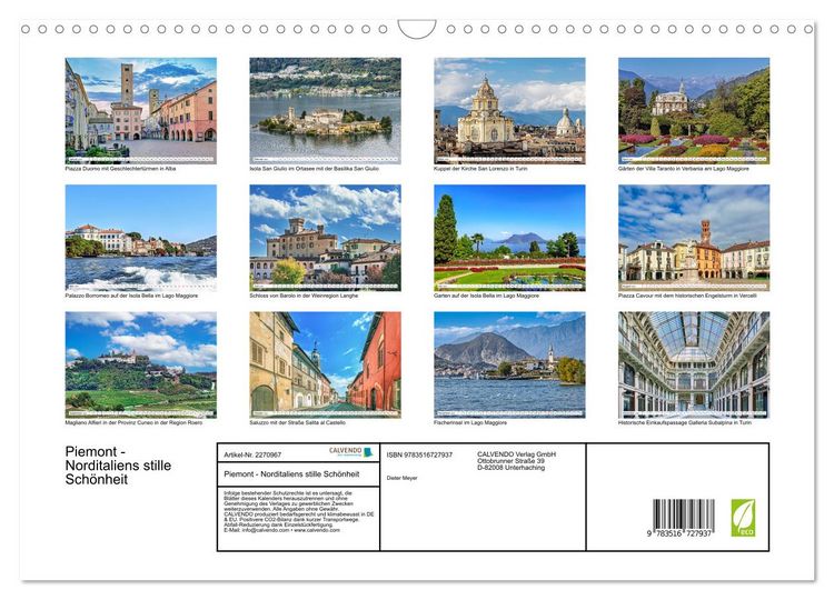 Produktbild: Piemont - Norditaliens stille Sch&ouml;nheit (Wandkalender 2026 DIN A3 quer), CALVENDO Monatskalender