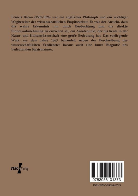 Produktbild: &Uuml;ber Francis Bacon von Verulam und die Methode der Naturforschung