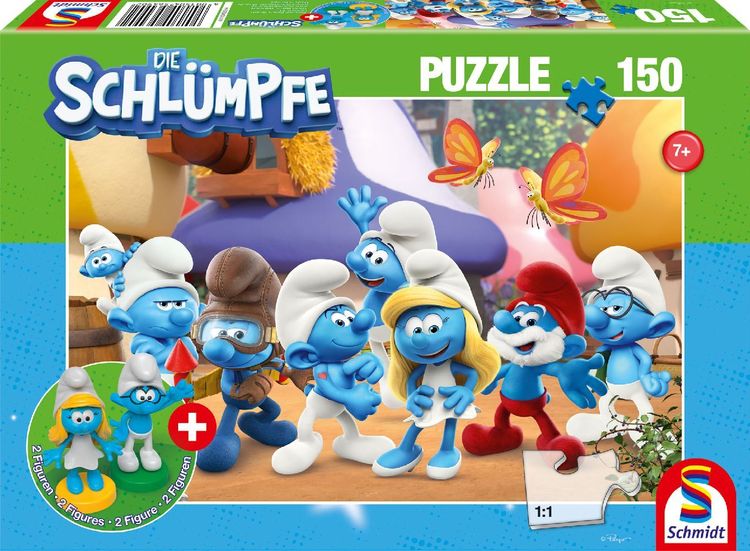 Produktbild: Schmidt Spiele 56524 - Schlumpfige Freunde, 150 Teile, Kinderpuzzle Die Schlümpfe mit Add-on