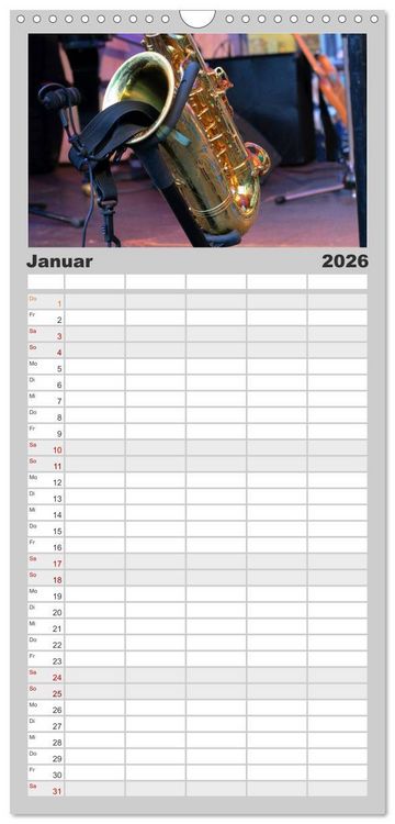 Produktbild: Familienplaner 2026 - SAXOPHON - on stage mit 5 Spalten (Wandkalender, 21 x 45 cm) CALVENDO