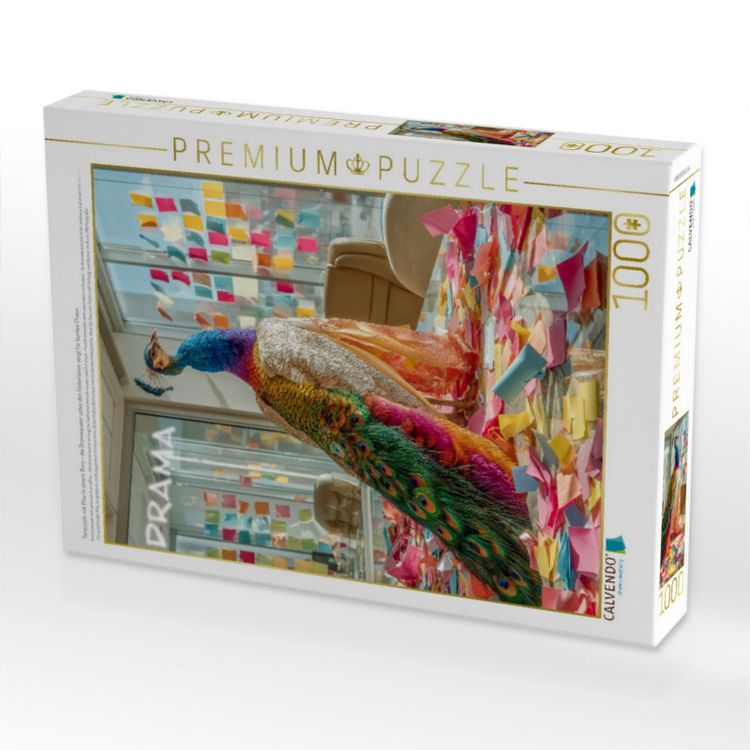 Produktbild: CALVENDO Puzzle Tierpuzzle mit Pfau in einem B&uuml;ro - die Dramaqueen unter den Federtieren sorgt f&uuml;r buntes Chaos | 1000 Teile Lege-Gr&ouml;&szlig;e 64x48cm Foto-Puzzle f&uuml;r gl&uuml;ckliche Stunden