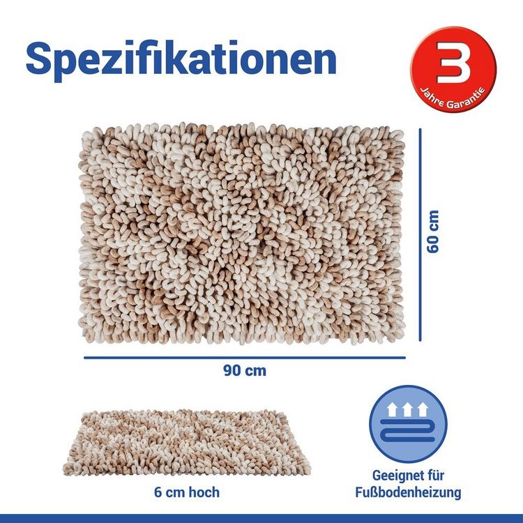Produktbild: Badteppich Mod. Lerici Wei&szlig;-Beige, 60 x 90 cm, rutschfest und schnelltrocknend