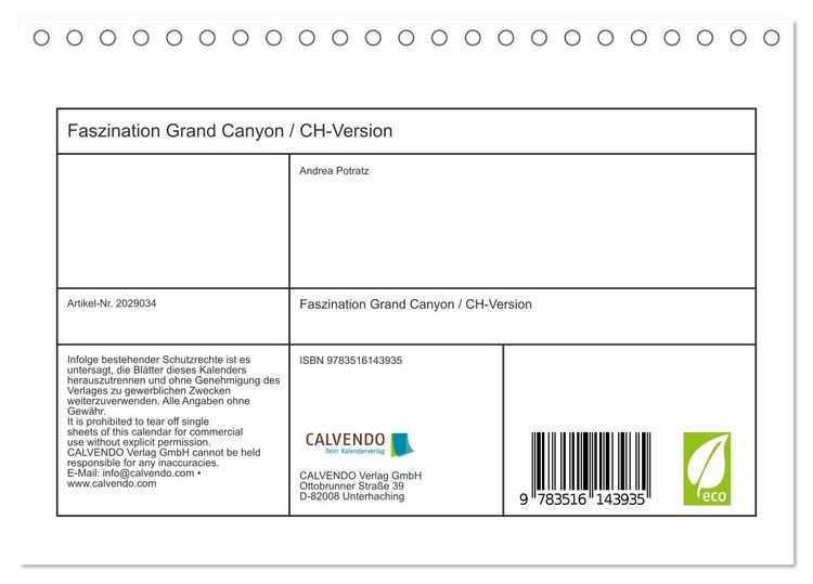 Produktbild: Faszination Grand Canyon / CH-Version (Tischkalender 2026 DIN A5 quer), CALVENDO Monatskalender