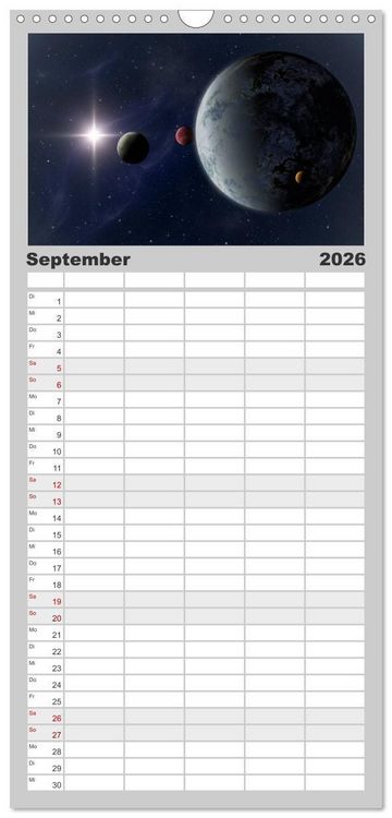Produktbild: Familienplaner 2026 - Intergalaktische Reise zu fernen Welten mit 5 Spalten (Wandkalender, 21 x 45 cm) CALVENDO