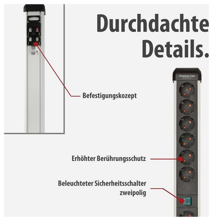 Produktbild: Brennenstuhl 1391030200 Steckdosenleiste mit Schalter Silber, Schwarz Schutzkontakt 1St.