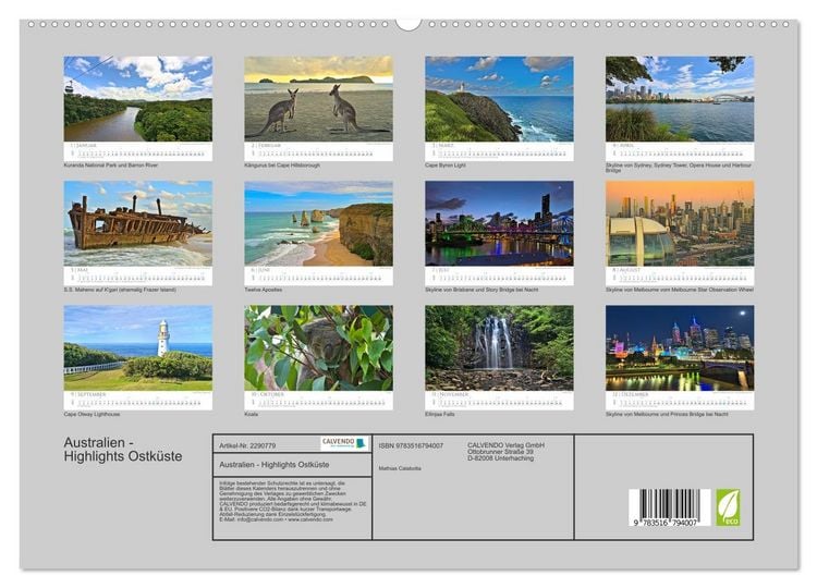 Produktbild: Australien - Highlights Ostk&uuml;ste (hochwertiger Premium Wandkalender 2027 DIN A2 quer), Kunstdruck in Hochglanz