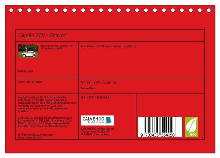 Produktbild: Citro&euml;n 2CV - Ente rot (Tischkalender 2025 DIN A5 quer), CALVENDO Monatskalender