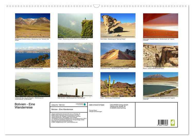 Produktbild: Bolivien - Eine Wanderreise (Wandkalender 2026 DIN A2 quer), CALVENDO Monatskalender