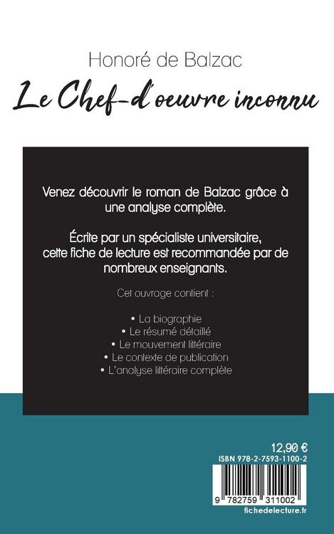 Produktbild: Le Chef-d'oeuvre inconnu de Balzac (fiche de lecture et analyse compl&egrave;te de l'oeuvre)