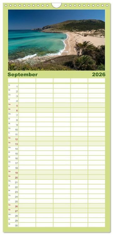 Produktbild: Familienplaner 2026 - Spanien - Balearen - Mallorca mit 5 Spalten (Wandkalender, 21 x 45 cm) CALVENDO