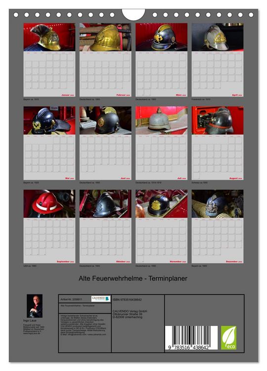 Produktbild: Alte Feuerwehrhelme - Terminplaner (Wandkalender 2026 DIN A4 hoch), CALVENDO Monatskalender