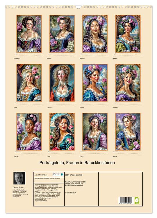 Produktbild: Portr&auml;tgalerie, Frauen in Barockkost&uuml;men (Wandkalender 2026 DIN A2 hoch), CALVENDO Monatskalender
