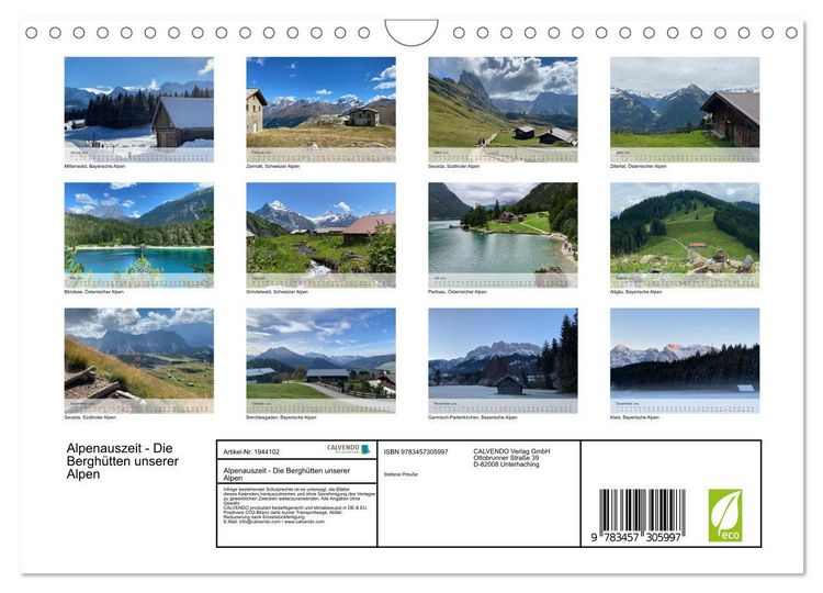 Produktbild: Alpenauszeit - Die Bergh&uuml;tten unserer Alpen (Wandkalender 2026 DIN A4 quer), CALVENDO Monatskalender