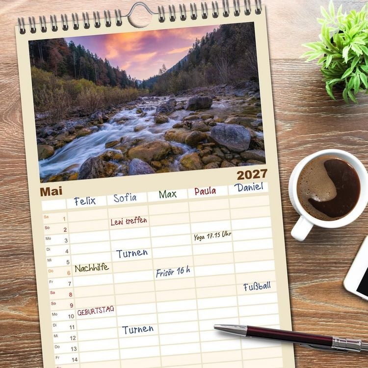 Produktbild: Familienplaner 2027 - Flusswelt Schweiz mit 5 Spalten (Wandkalender, 21 x 45 cm) CALVENDO