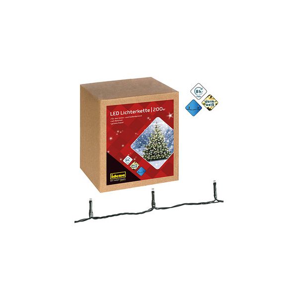 Produktbild: Idena Lichterkette 200 LED warmwei&szlig; 29,9m f&uuml;r Innen & Au&szlig;en