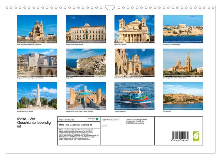 Produktbild: Malta - Wo Geschichte lebendig ist (Wandkalender 2026 DIN A3 quer), CALVENDO Monatskalender