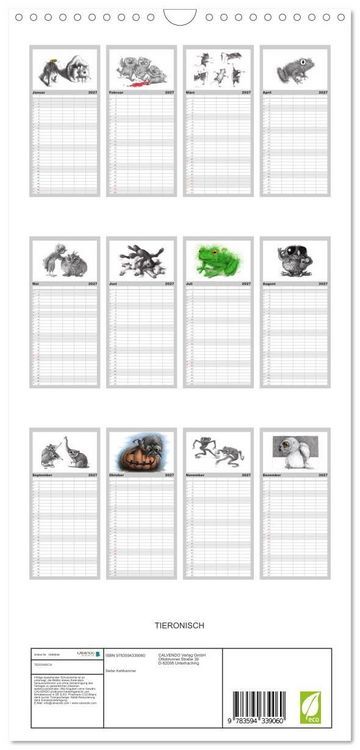 Produktbild: Familienplaner 2027 - TIERONISCH mit 5 Spalten (Wandkalender, 21 x 45 cm) CALVENDO
