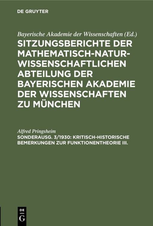 Produktbild: Kritisch-historische Bemerkungen zur Funktionentheorie III.