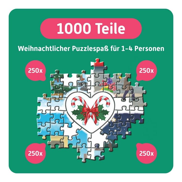 Produktbild: TEAMPUZZLE &ndash; Weihnachtsst&auml;dte &ndash; 1000 Teile &ndash; Puzzle-Adventskalender f&uuml;r 1-4 Personen