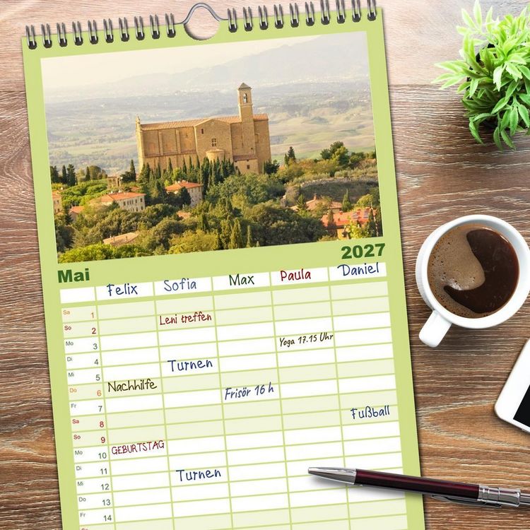 Produktbild: Familienplaner 2027 - Toskana. Livorno - Volterra - Piombino mit 5 Spalten (Wandkalender, 21 x 45 cm) CALVENDO