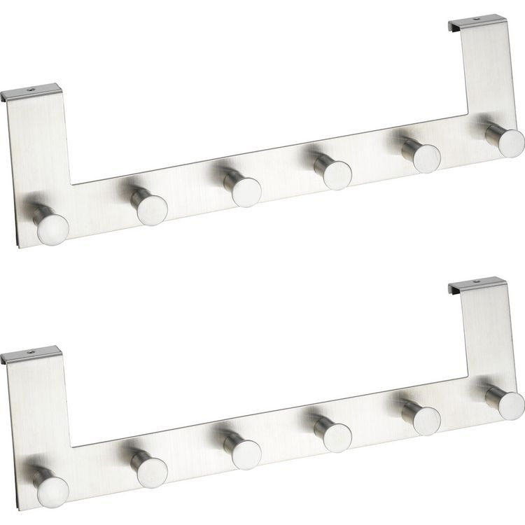 Produktbild: T&uuml;rgarderobe Edelstahl Mod. Celano 2er Set, je 6 Haken, f&uuml;r T&uuml;rfalzst&auml;rken bis 2 cm
