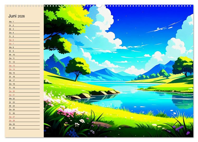 Produktbild: Manga-Landschaften: Ein visueller Ausflug durch Fantasiewelten (Wandkalender 2026 DIN A2 quer), CALVENDO Monatskalender