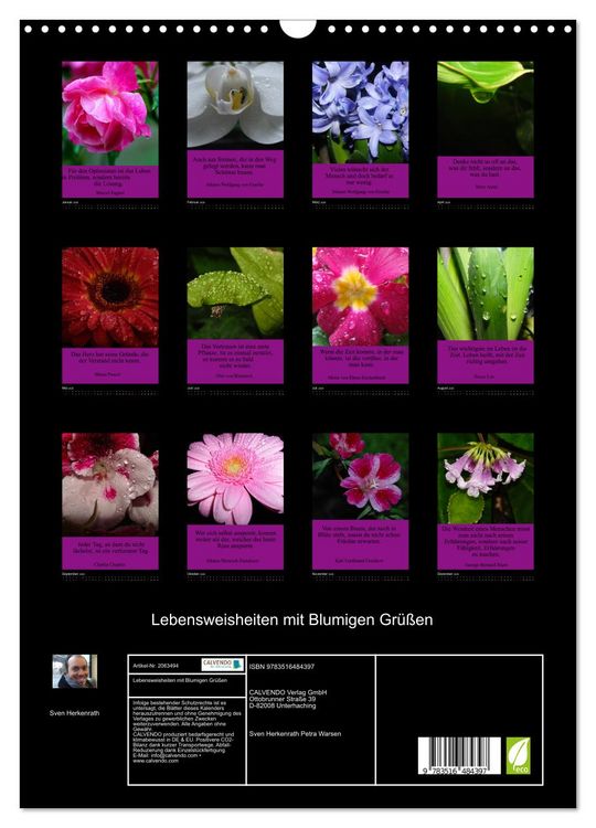 Produktbild: Lebensweisheiten mit Blumigen Gr&uuml;&szlig;en (Wandkalender 2026 DIN A3 hoch), CALVENDO Monatskalender