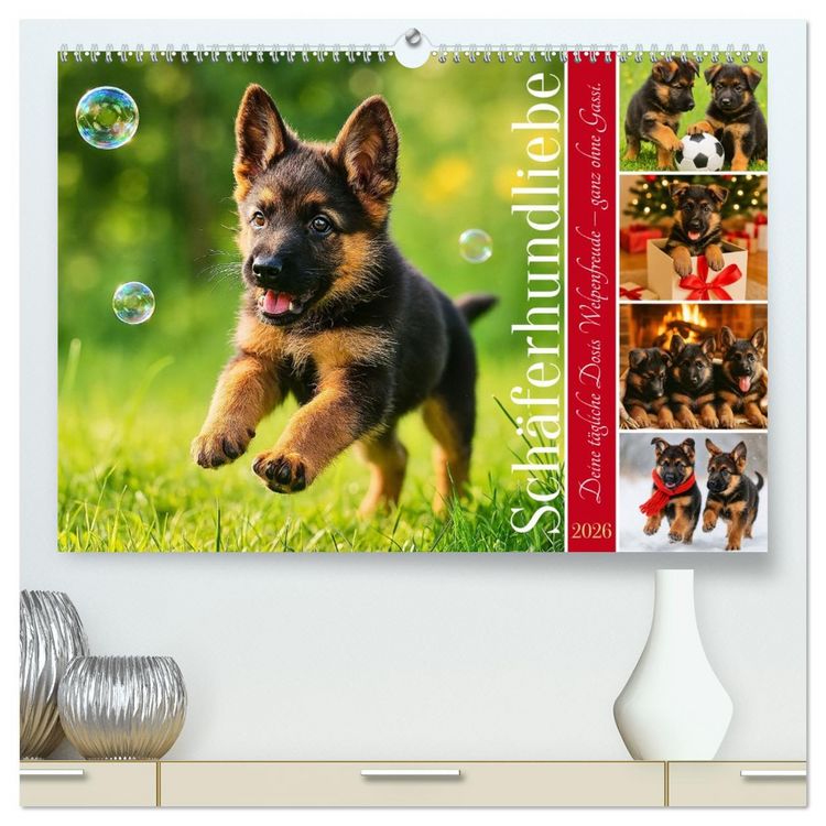 Produktbild: Sch&auml;ferhundliebe - Deine t&auml;gliche Dosis Welpenfreude &ndash; ganz ohne Gassi. (hochwertiger Premium Wandkalender 2026 DIN A2 quer), Kunstdruck in Hochglanz