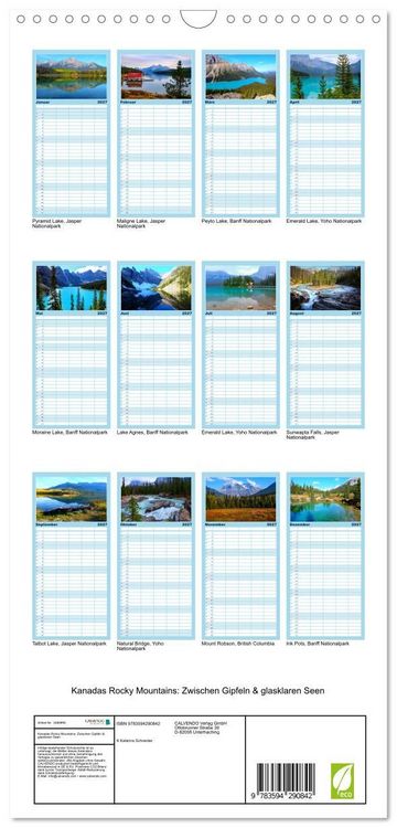 Produktbild: Familienplaner 2027 - Kanadas Rocky Mountains: Zwischen Gipfeln & glasklaren Seen mit 5 Spalten (Wandkalender, 21 x 45 cm) CALVENDO
