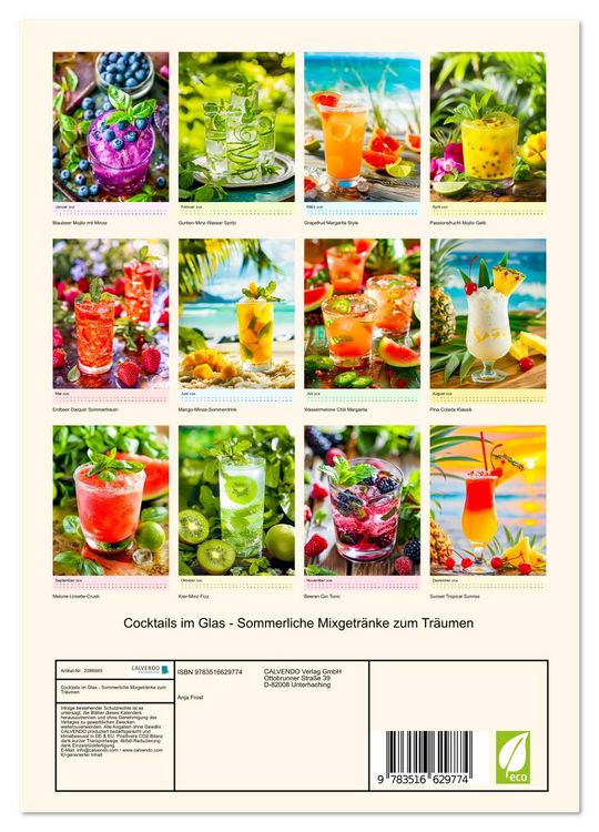 Produktbild: Cocktails im Glas - Sommerliche Mixgetr&auml;nke zum Tr&auml;umen (Wandkalender 2026 DIN A4 hoch), CALVENDO Monatskalender