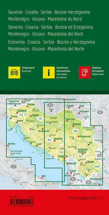 Produktbild: Freytag & berndt Stra&szlig;enkarte Slowenien - Kroatien - Serbien - Bosnien-Herzegowina - Montenegro - Kosovo - Nordmazedonien 1:600.000