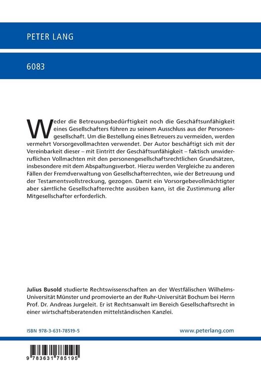 Produktbild: Die Vorsorgevollmacht in der Personengesellschaft
