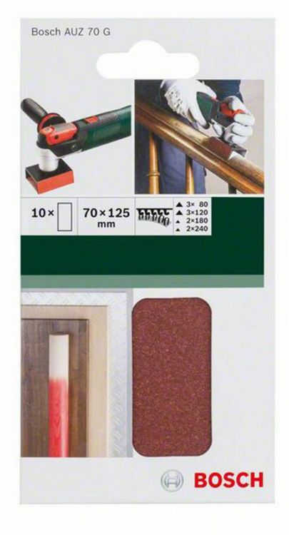 Produktbild: Bosch Accessories 2609256D33 Schleifblatt-Set, 10-teilig, f&uuml;r AUZ 70 G, B: 70 x L: 125 mm, K&ouml;rnung 80 - 240 1 St.