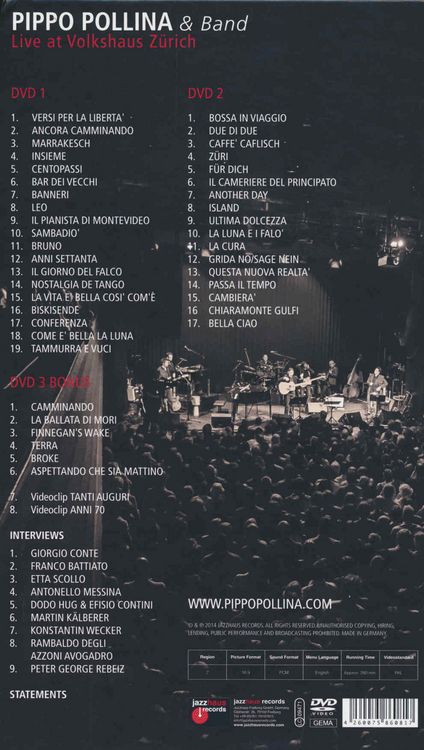 Produktbild: Pippo Pollina & Band - Live At Volkshaus Z&uuml;rich [3 DVDs]