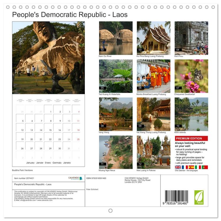 Produktbild: People's Democratic Republic - Laos (Wall Calendar 2026 12 &times; 12 Inch) CALVENDO 12 Month Wall Calendar