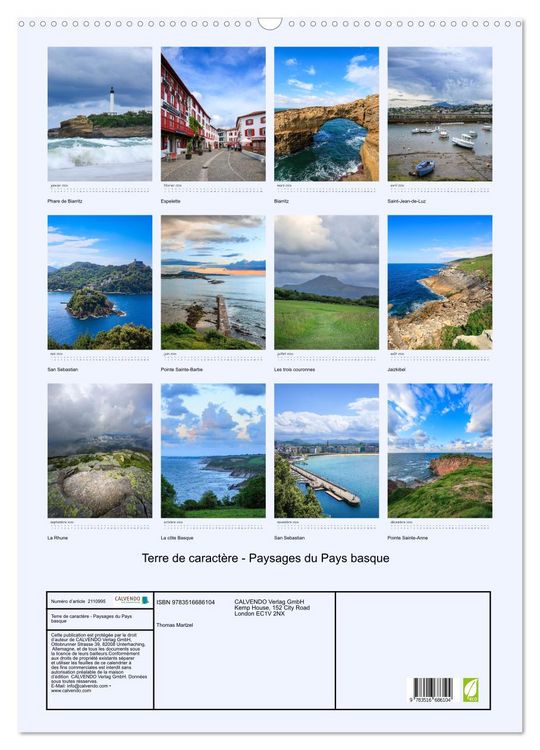 Produktbild: Terre de caract&egrave;re - Paysages du Pays basque (Calendrier mural 2026 DIN A2 horizontal), CALVENDO calendrier mensuel