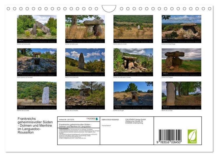 Produktbild: Frankreichs geheimnisvoller S&uuml;den - Dolmen und Menhire im Languedoc-Roussillon (Wandkalender 2026 DIN A4 quer), CALVENDO Monatskalender