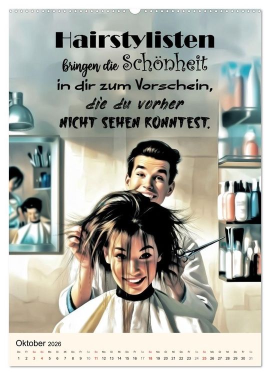 Produktbild: Friseurspr&uuml;che, Spa&szlig; rund um Frisuren, Kamm und Schere (Wandkalender 2026 DIN A2 hoch), CALVENDO Monatskalender