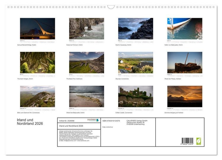 Produktbild: Irland und Nordirland 2026 (Wandkalender 2026 DIN A2 quer), CALVENDO Monatskalender