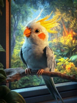 Produktbild: CALVENDO Puzzle Tanz aufm Ast - Nymphensittich vor Fernseher | 1000 Teile Lege-Gr&ouml;&szlig;e 64x48cm Foto-Puzzle f&uuml;r gl&uuml;ckliche Stunden