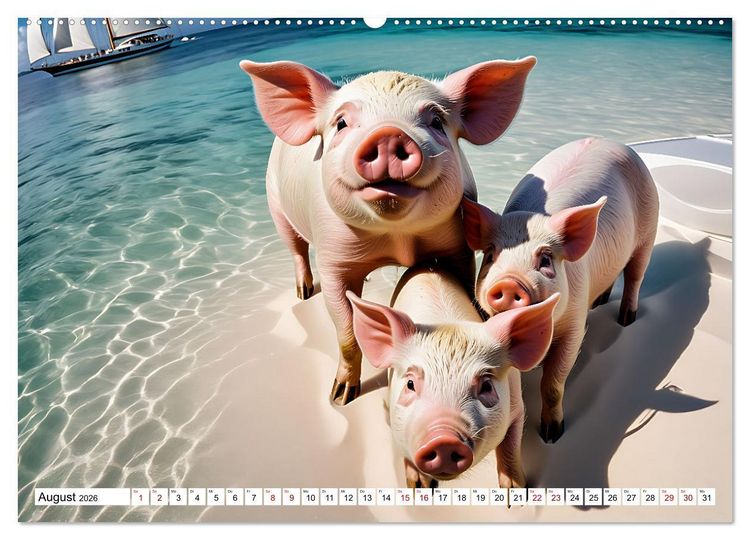 Produktbild: Schwimmende Schweine im Paradies (Wandkalender 2026 DIN A2 quer), CALVENDO Monatskalender