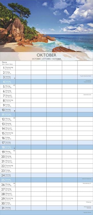 Produktbild: Traumziele 2026 Familienplaner - Familienkalender - Wandkalender - 19,5x45